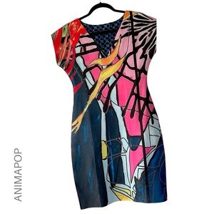 ANIMAPOP NWOT REVERSIBLE DRESS COLORFUL ABSTRACT ART DESIGN NO-IRON | SMALL